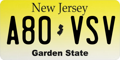 NJ license plate A80VSV