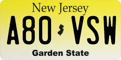 NJ license plate A80VSW