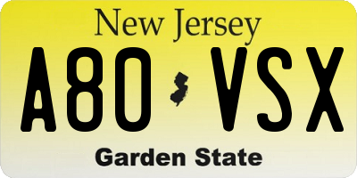 NJ license plate A80VSX