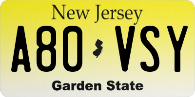NJ license plate A80VSY