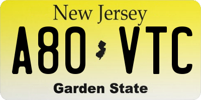NJ license plate A80VTC