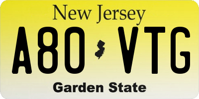 NJ license plate A80VTG