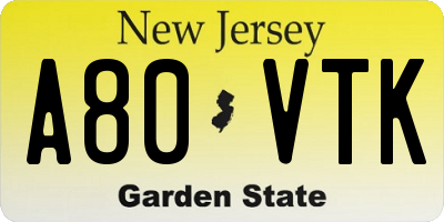 NJ license plate A80VTK