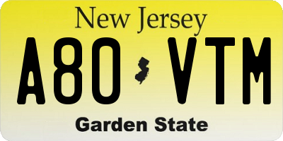 NJ license plate A80VTM