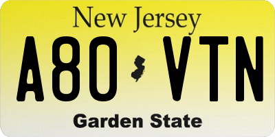 NJ license plate A80VTN