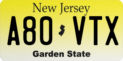 NJ license plate A80VTX