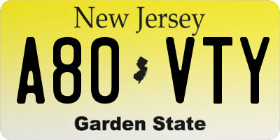 NJ license plate A80VTY