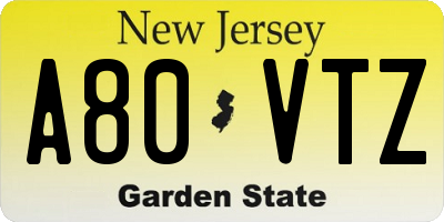 NJ license plate A80VTZ