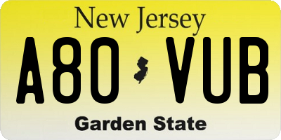 NJ license plate A80VUB