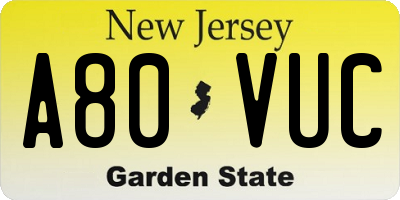 NJ license plate A80VUC
