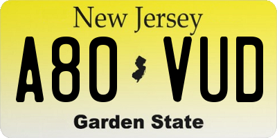 NJ license plate A80VUD