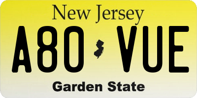 NJ license plate A80VUE