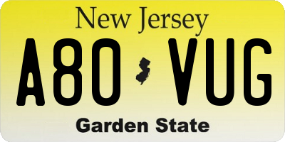 NJ license plate A80VUG