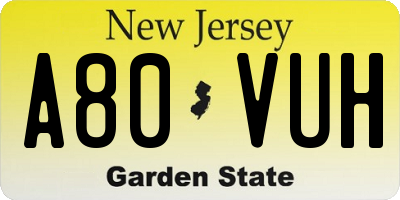 NJ license plate A80VUH