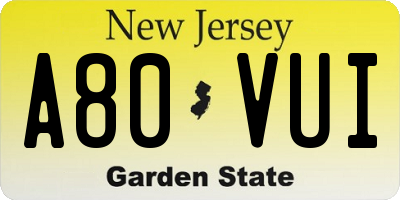 NJ license plate A80VUI