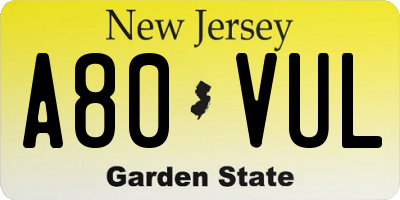 NJ license plate A80VUL