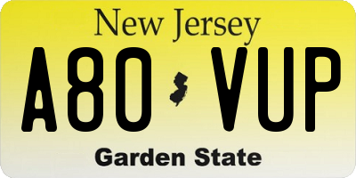NJ license plate A80VUP