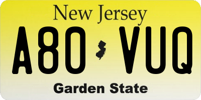 NJ license plate A80VUQ