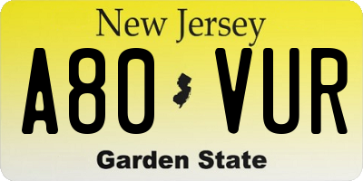 NJ license plate A80VUR