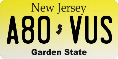 NJ license plate A80VUS