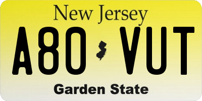 NJ license plate A80VUT
