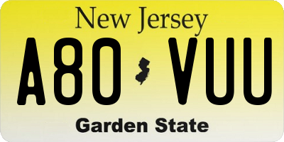 NJ license plate A80VUU