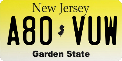 NJ license plate A80VUW