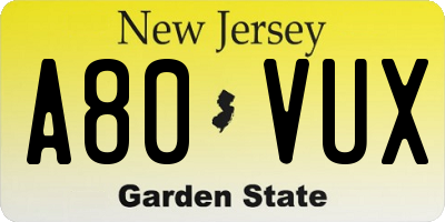 NJ license plate A80VUX