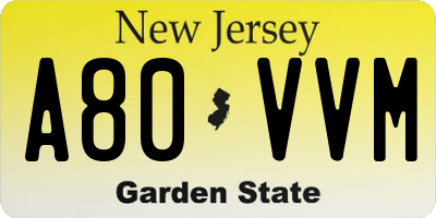 NJ license plate A80VVM