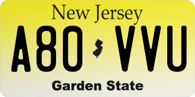 NJ license plate A80VVU