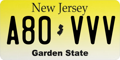 NJ license plate A80VVV
