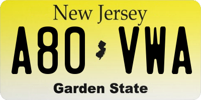 NJ license plate A80VWA