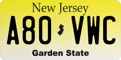 NJ license plate A80VWC