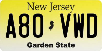 NJ license plate A80VWD