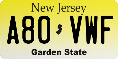 NJ license plate A80VWF