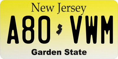 NJ license plate A80VWM