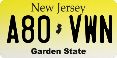 NJ license plate A80VWN