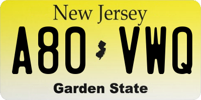 NJ license plate A80VWQ