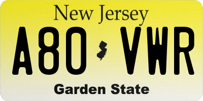 NJ license plate A80VWR