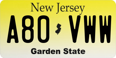 NJ license plate A80VWW