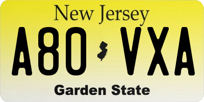 NJ license plate A80VXA
