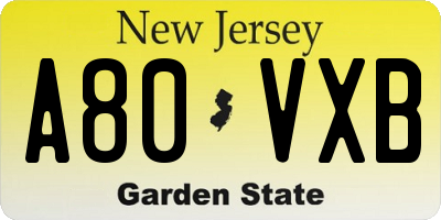 NJ license plate A80VXB