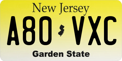 NJ license plate A80VXC