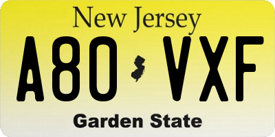 NJ license plate A80VXF
