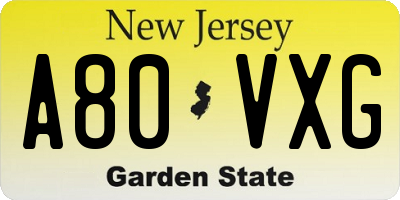 NJ license plate A80VXG