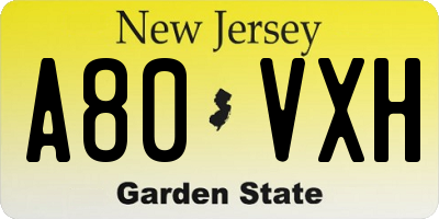 NJ license plate A80VXH