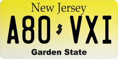 NJ license plate A80VXI