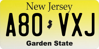 NJ license plate A80VXJ