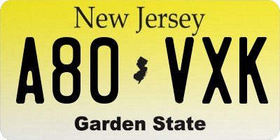 NJ license plate A80VXK