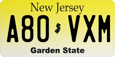 NJ license plate A80VXM